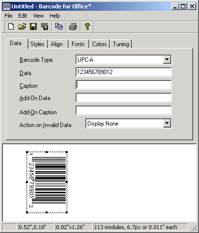 Barcode for Office screen capture